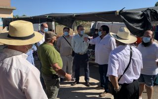 Rafa Mateos junto a comerciantes del mercadillo de Cáceres